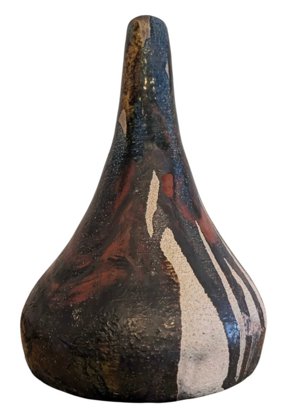 Vintage Signed Studio PotteryTeardrop Textured Abstract Raku Vase.